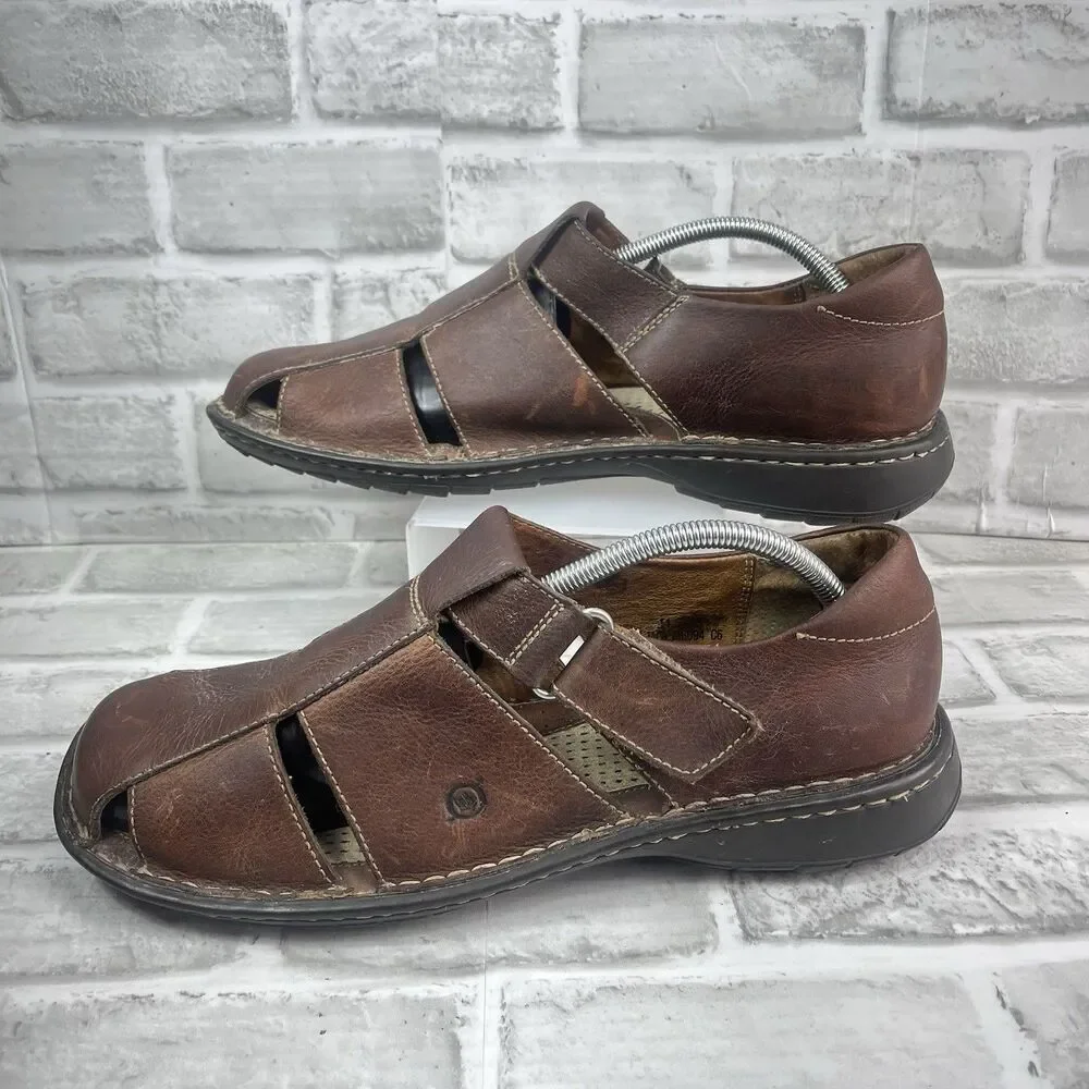 Born Fisherman Men’s Size 11 Brown Leather Closed Toe Vintage Boat Sandals